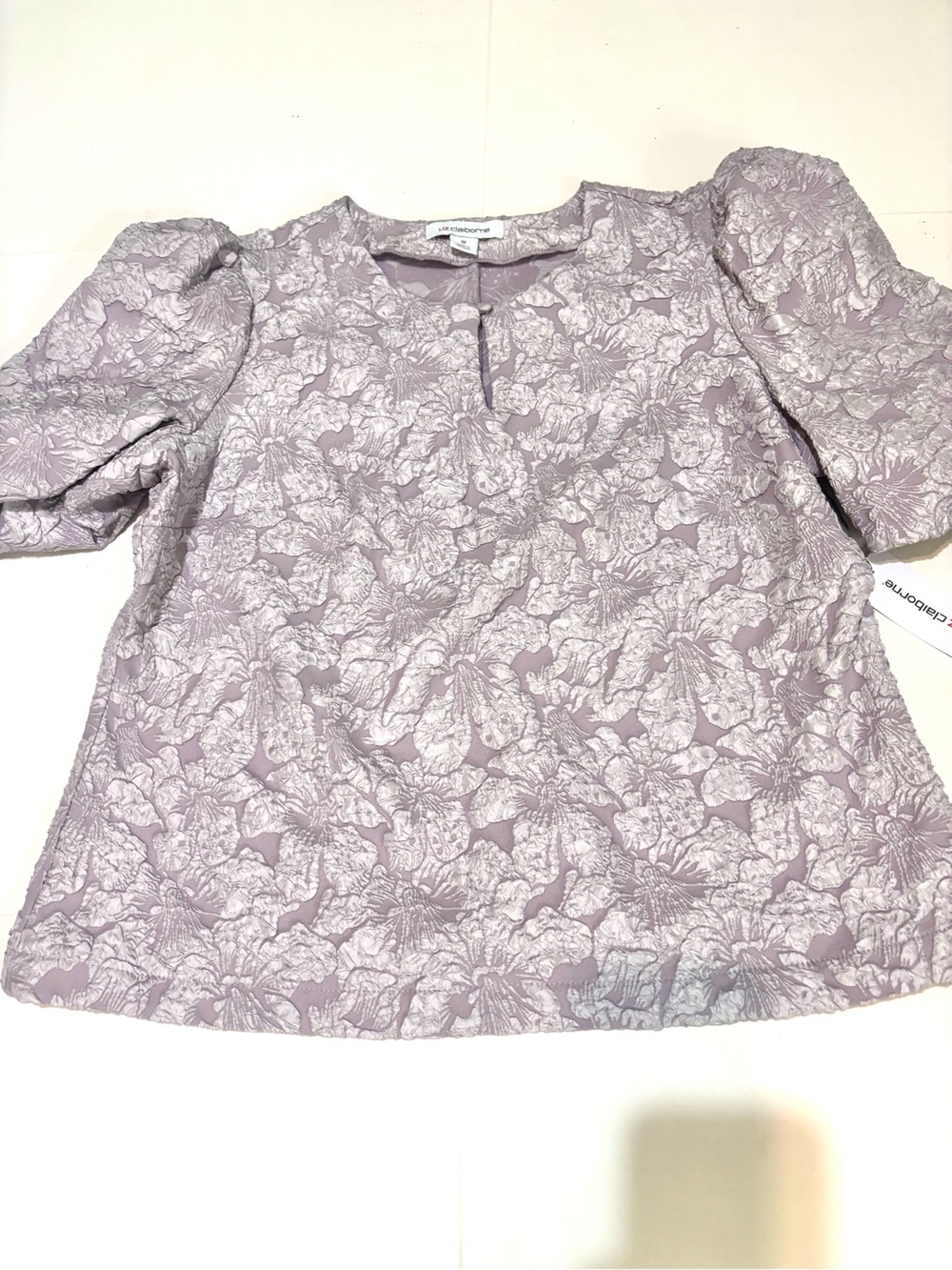 Liz Claiborne Light Lilac Floral Textured Top - Picture 4 of 13